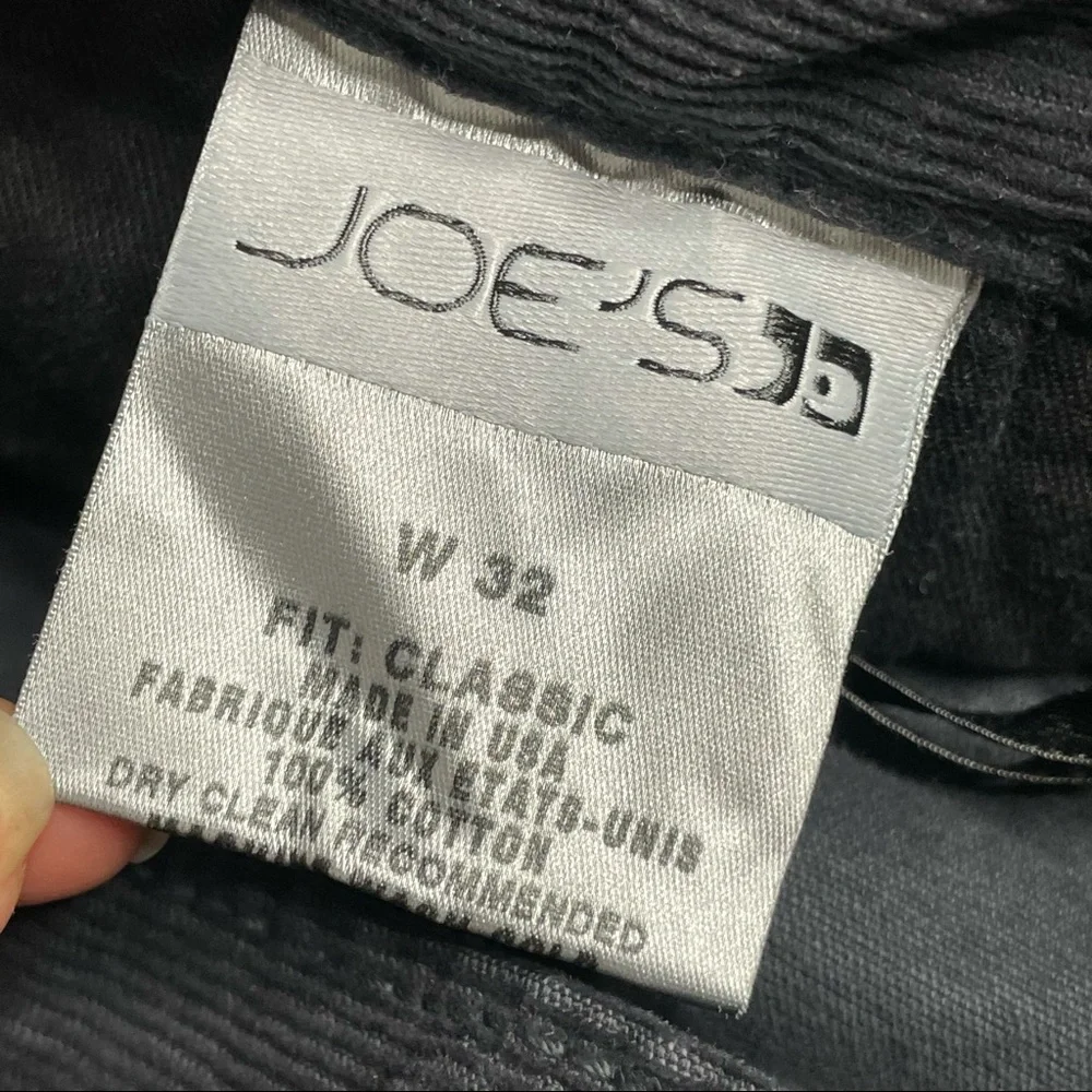 Joe's Jeans Classic Fit Corduroy Distressed Black Pants Size 32x30